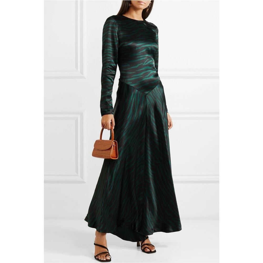 GANNI Cameron Printed Satin Evening Cocktail Dress Contemporary Romantic Size 40